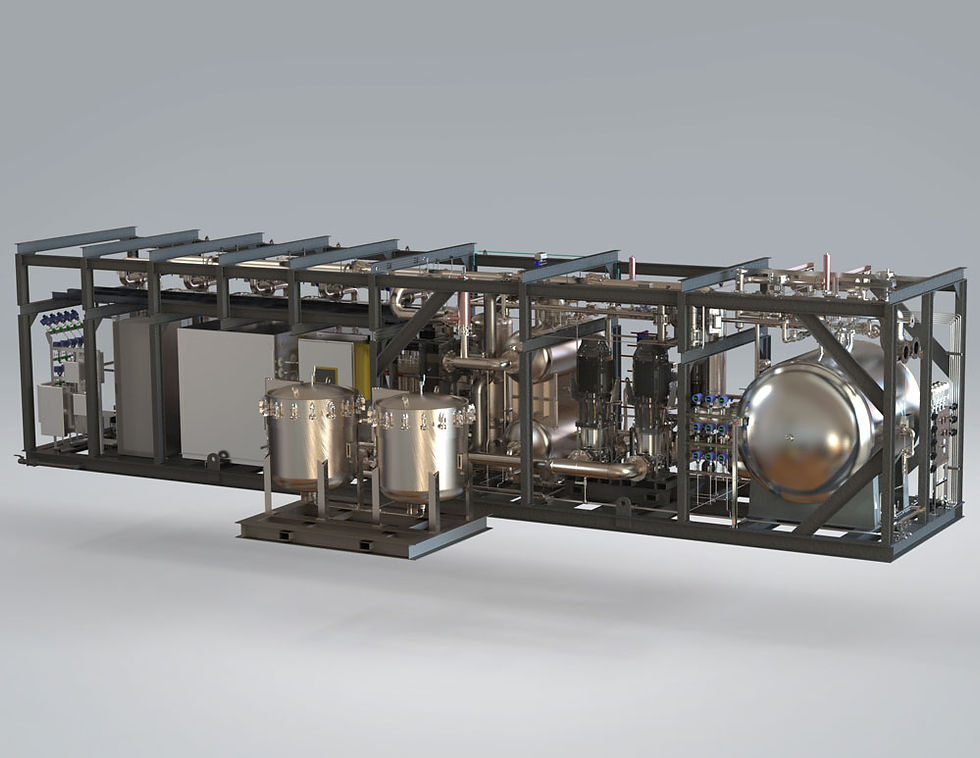 hydrogen production skid system with integrated piping valves and equipment in modular industrial design