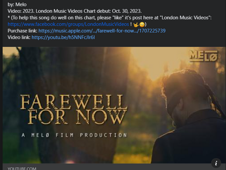 MELØ - Farewell For Now, Featured on London Music Videos - Canada Chart