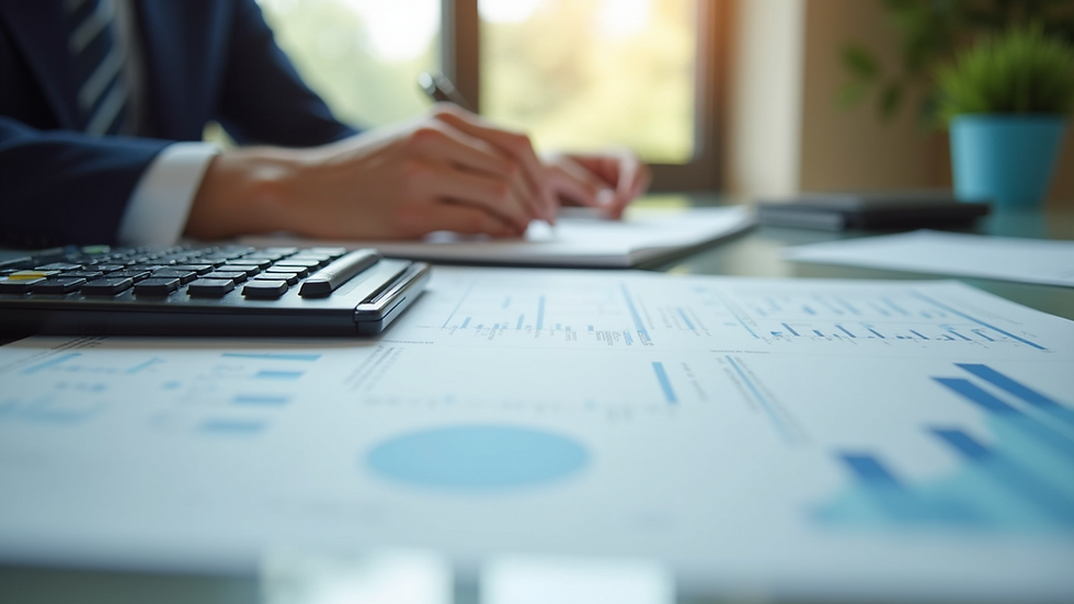 Close-up view of a financial planner's desk with documents