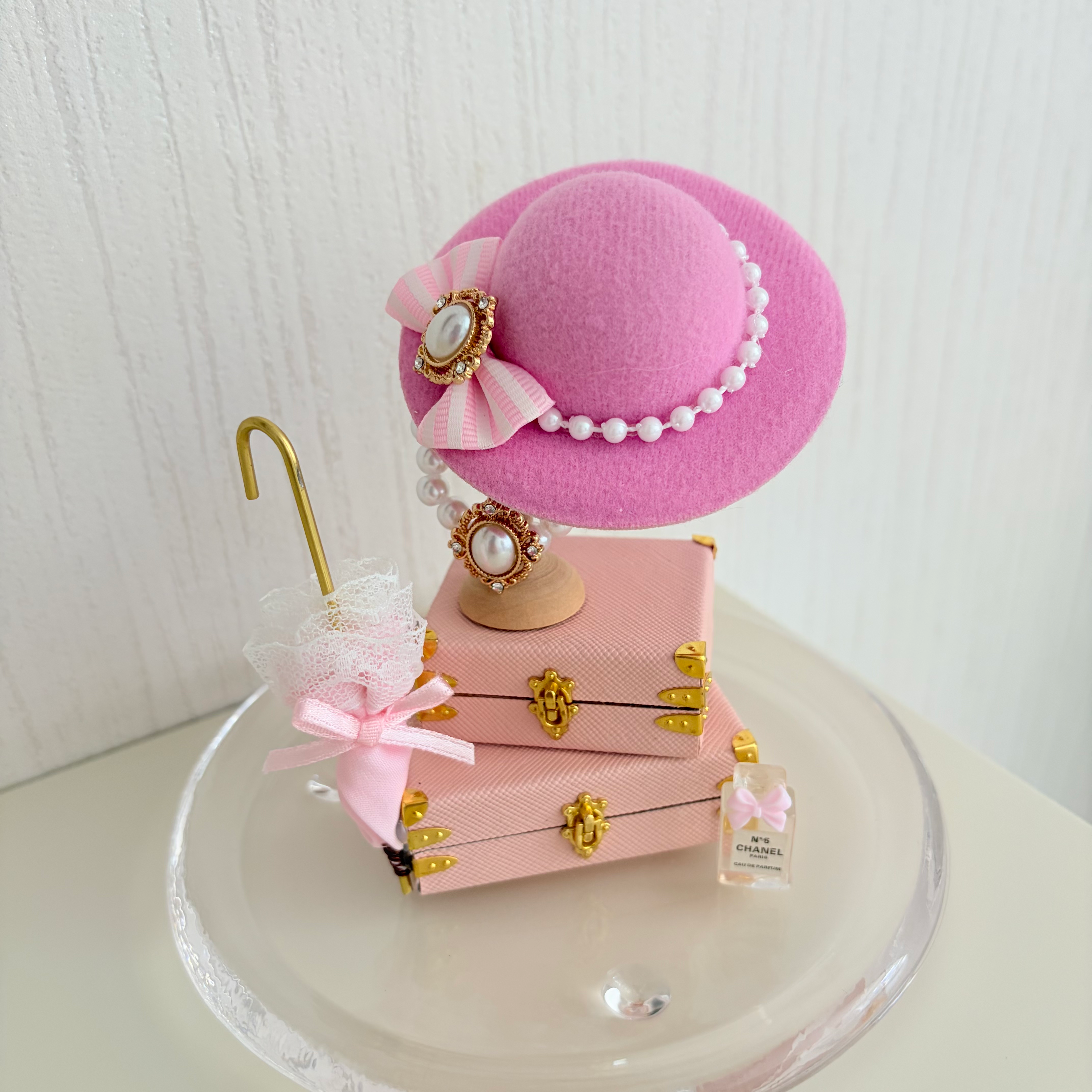 Glass Belle Dome Pink Suitcase
