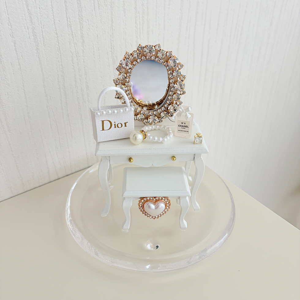 Thumbnail: Glass Belle Dome Miniature Dressing Table