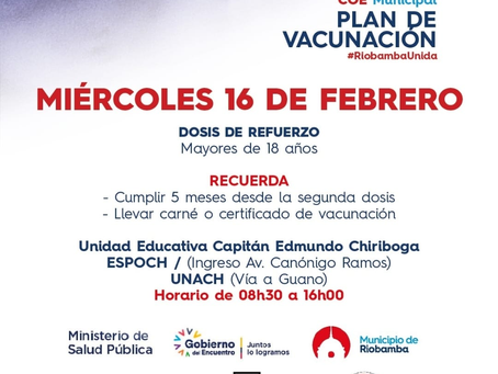 CONTINÚA EL PLAN DE VACUNACIÓN PARA ESTE MIÉRCOLES 16 DE FEBRERO