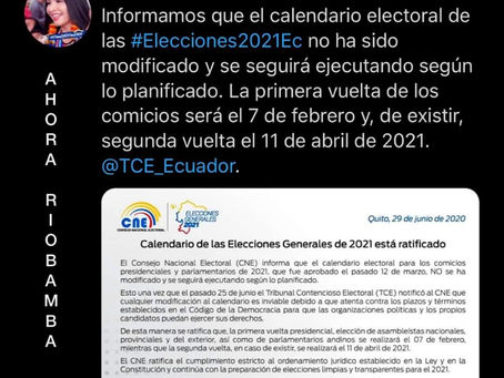 SE RATIFICA FECHA PARA ELECCIONES EN 2021
