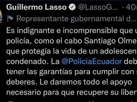 PRESIDENTE GUILLERMO LASSO REACCIONÓ EN TWITTER TRAS SENTENCIA DE POLICÍA SANTIAGO OLMEDO