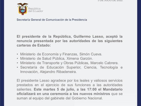 REPRESENTANTES DE VARIAS CARTERAS DE ESTADO RENUNCIAN