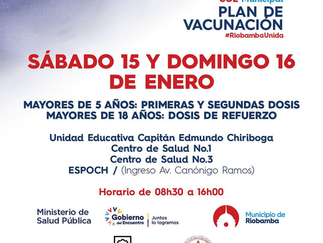COE MUNICIPAL RESTABLECE EL PLAN DE VACUNACIÓN ESTE SABÁDO 15 Y DOMINGO 16