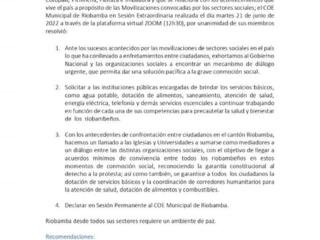 RESOLUCIONES EMITIDAS POR EL COE CANTONAL DE RIOBAMBA