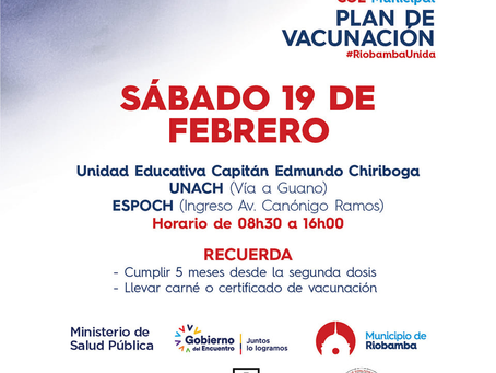 CONTINÚA LOS PUNTOS DE VACUNACIÓN PARA ESTE SÁBADO 19 DE FEBRERO