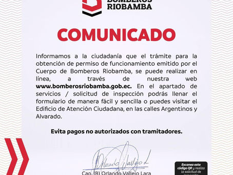 COMUNICADO DEL CUERPO DE BOMBEROS RIOBAMBA