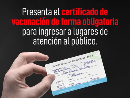 CERTIFICADO DE VACUNACIÓN OBLIGATORIA PARA INGRESAR A LUGARES DE ATENCIÓN AL PÚBLICO