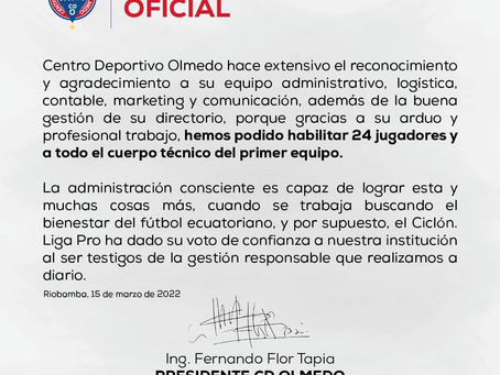 COMUNICADO DEL CENTRO DEPORTIVO OLMEDO
