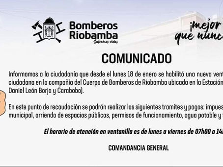 NUEVA VENTANILLA DE ATENCIÓN CIUDADANA DEL CUERPO DE BOMBEROS RIOBAMBA
