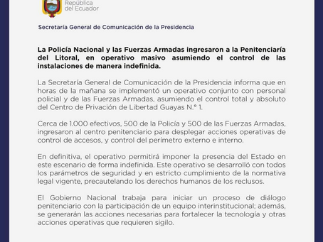 POLICÍA NACIONAL Y LAS FUERZAS ARMADAS INGRESARON A LA PENITENCIARÍA DEL LITORAL