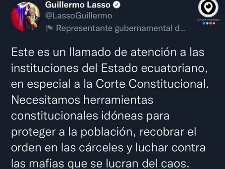 GUILLERMO LASSO TRAS INCIDENTES EN LA PENITENCIARÍA DE LITORAL ENVIÓ MENSAJE EN LAS REDES SOCIAES
