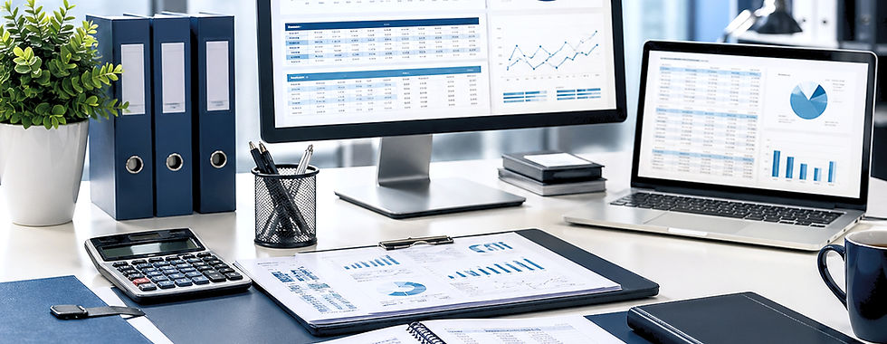 Accountant's desk working on finanicals
