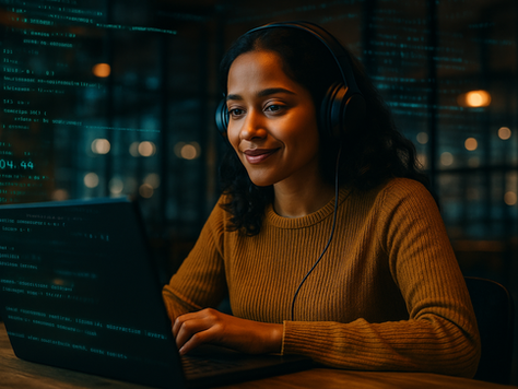 Female software engineer using AI.