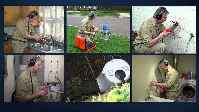 A professional plumber perform a water leak detection using General Wire GR-LE Gen-Ear LE Water Leak Location System