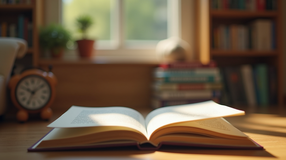Close-up view of a cozy reading nook with children's books