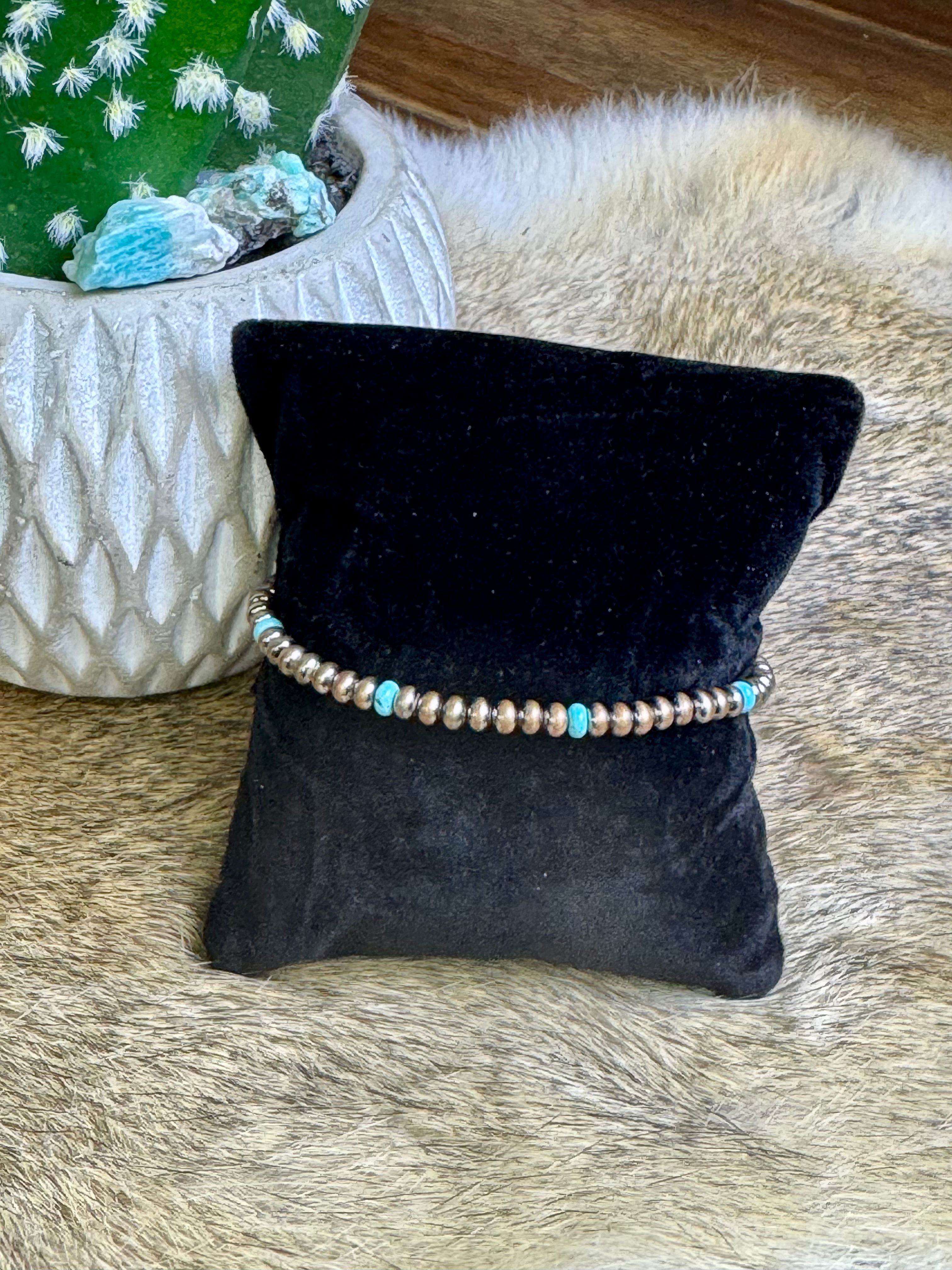 Copper w/ Turquoise Stretch Bracelet 