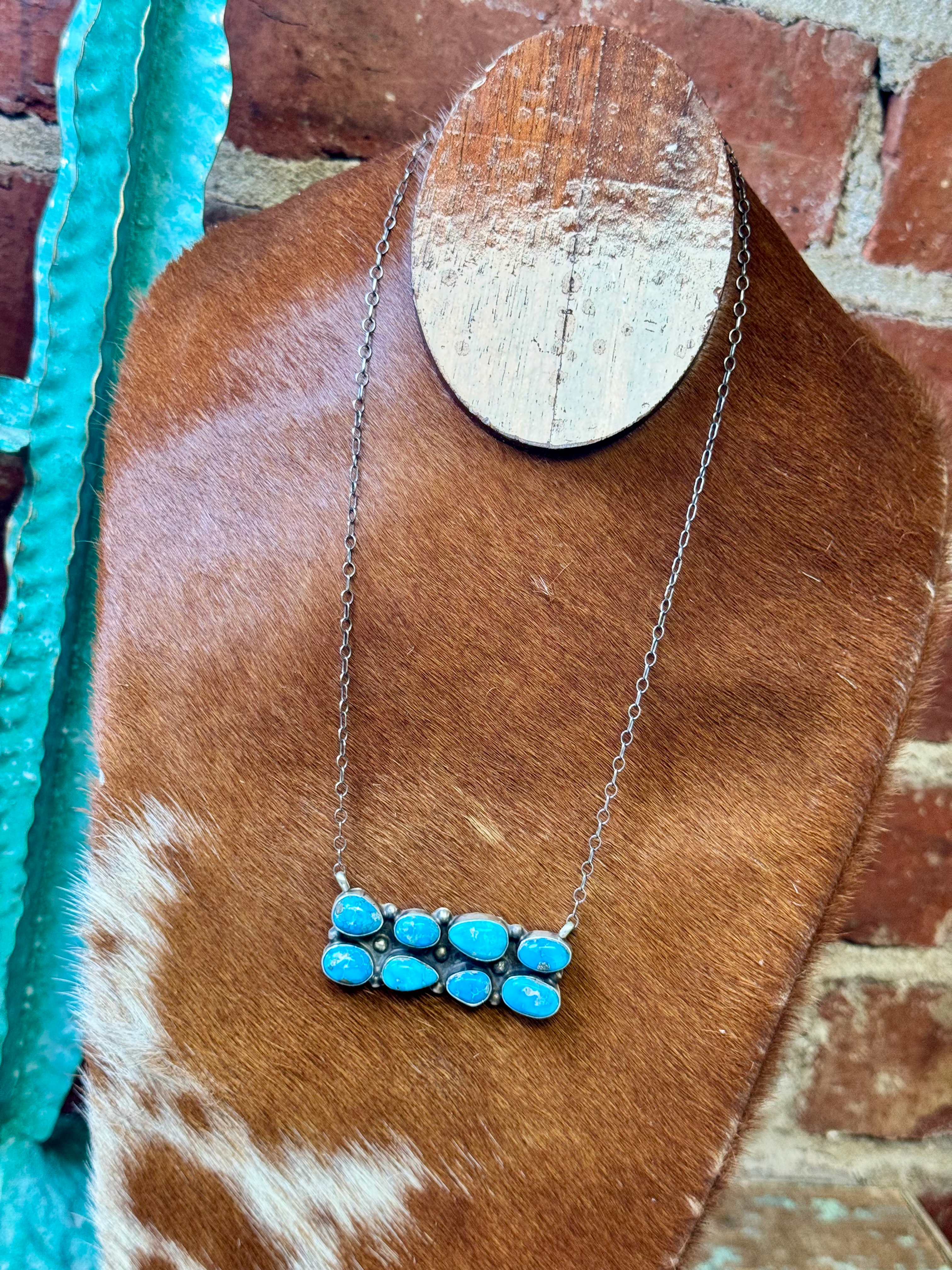 Necklace - 20” 8 Stone Turquoise Bar