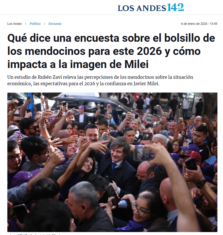 LOS ANDES: Qué dice una encuesta sobre el bolsillo de los mendocinos para este 2026 y cómo impacta a la imagen de Milei