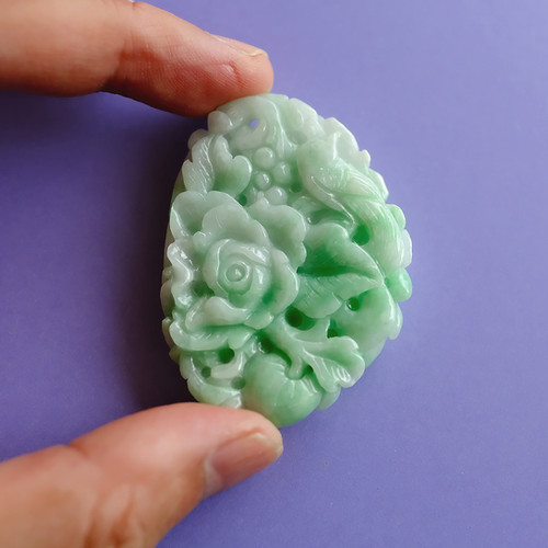 翡翠石の置物 石流通センター 置物 翡翠 高級一点物 彫刻置物 本翡翠 (台付) No.1