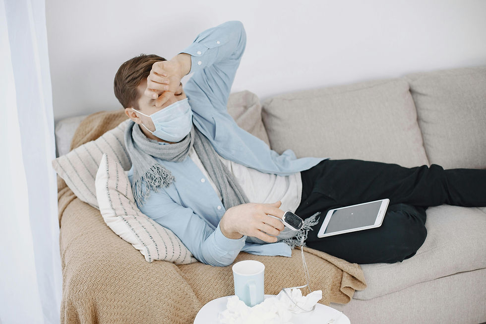 Person ill worrying about being sick and worried due to having Emetophobia