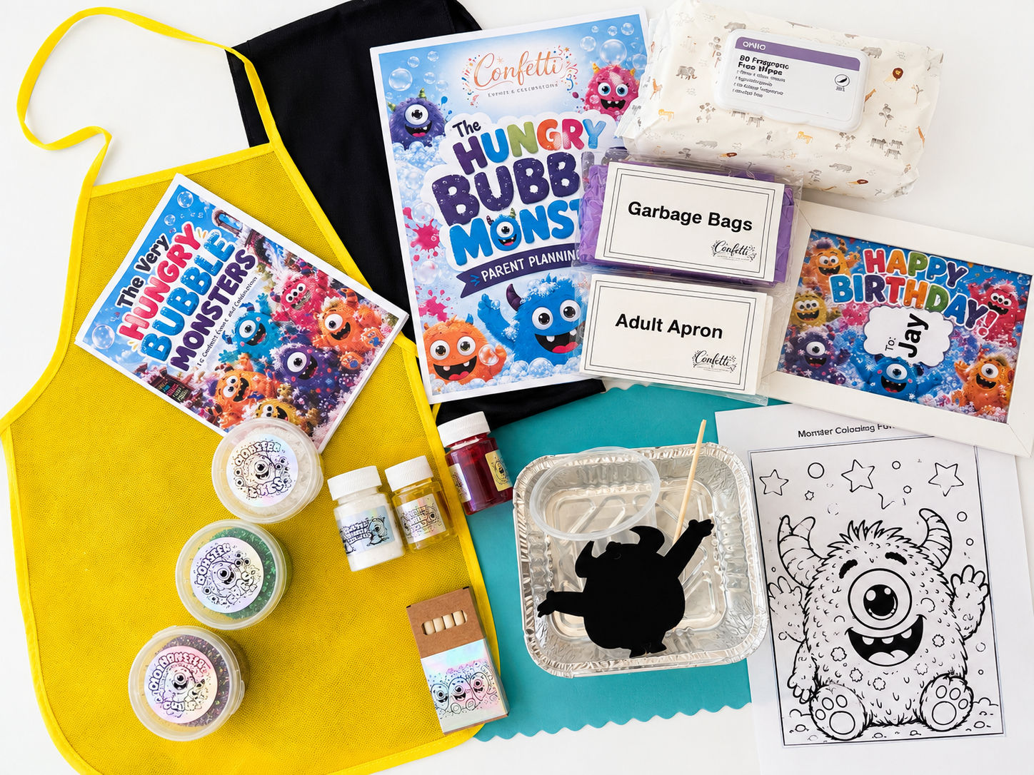 Everything you need for a colourful, hands-on monster party experience personalised, organised & ready for messy fun at home.