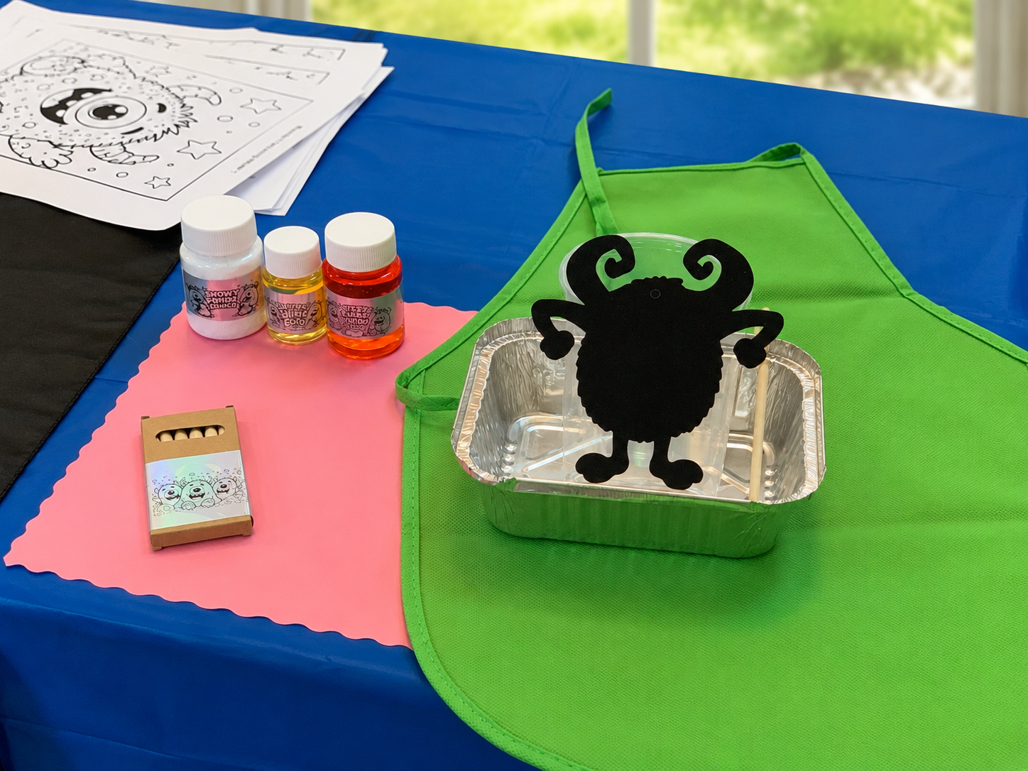 Simple to set up, exciting to explore — each guest station is organised and ready for colourful monster-making fun.