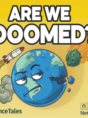 Planet Earth looking at a missle and asteroid with a skeptical face