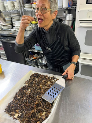 Roasted Blue Oyster mushrooms are a delicious snack!