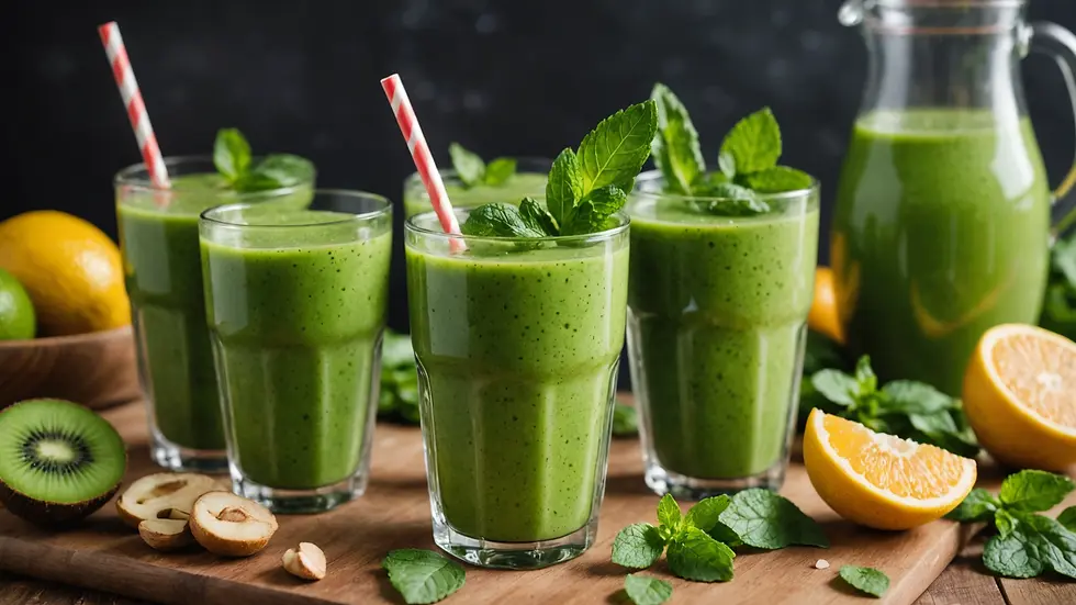 Close-up view of healthy green smoothies