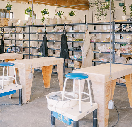 Classroom with student shelves, wheels and workstations