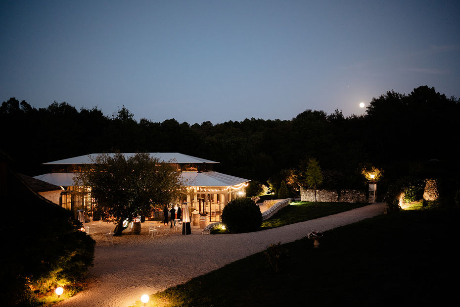 The orangerie at night - Charming Manor House wedding venue in the Dordogne