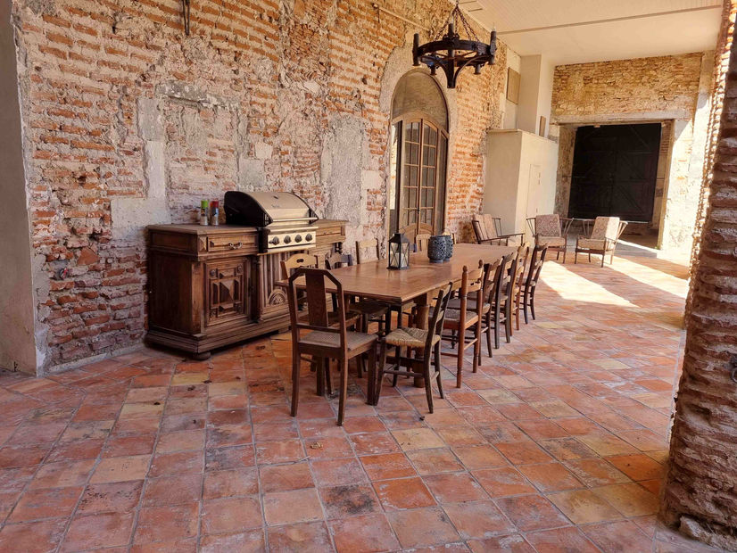 Dining Terrace - riverside abbey wedding venue in the Lot et Garonne, France.