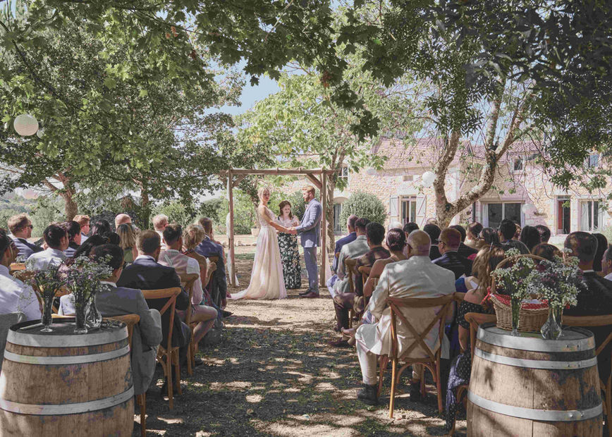 Ceremony arch - Charming old stone-built farmhouse - a relaxed, rustic wedding venue in the Dordogne with swimming pool