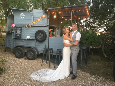 Crazy diamond food truck with bride and groom at a wedding in the Dordogne, France.