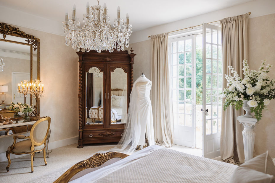 Stylish bridal room at French wedding venue - Fairytale chateau and luxury wedding venue in Sout West France.