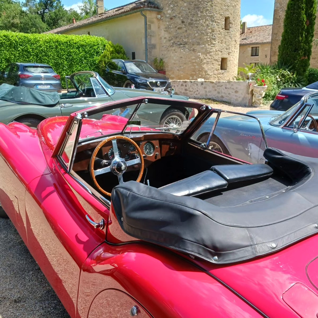 Classic car rally - Saint Emilion 16th century Chateau wedding venue near Bordeaux