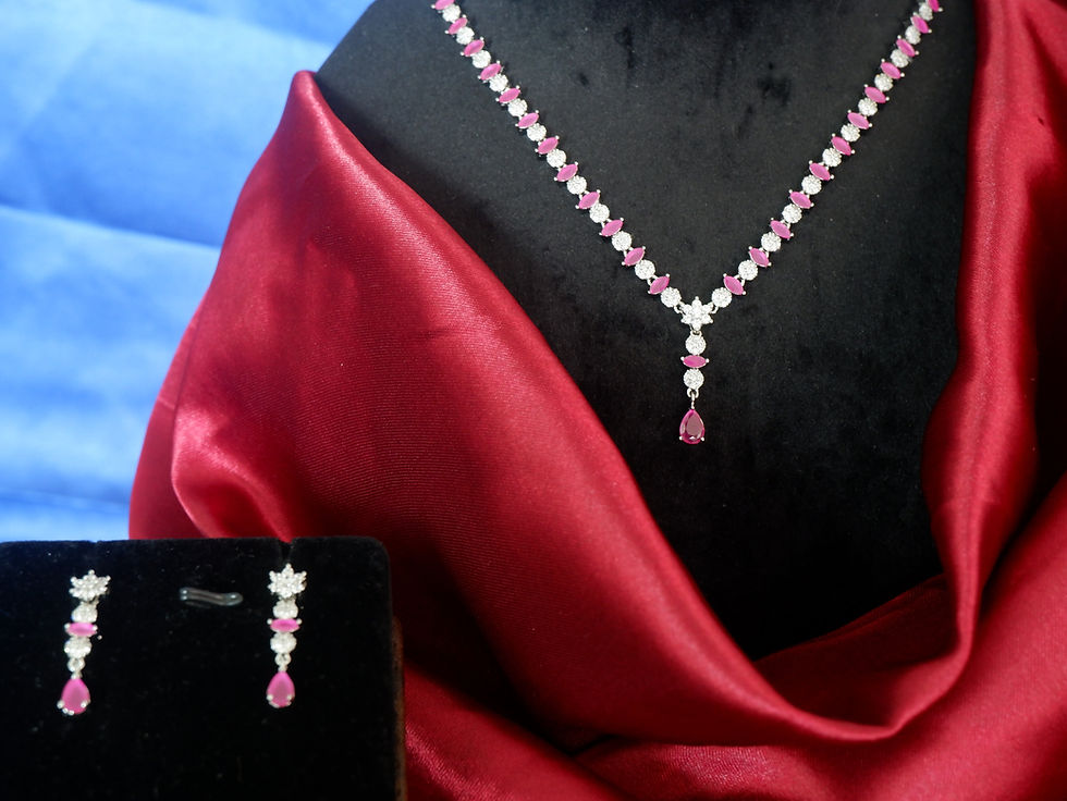 925 Silver Diamond Cut Zirconia Necklace Set with Semi Precious Stones