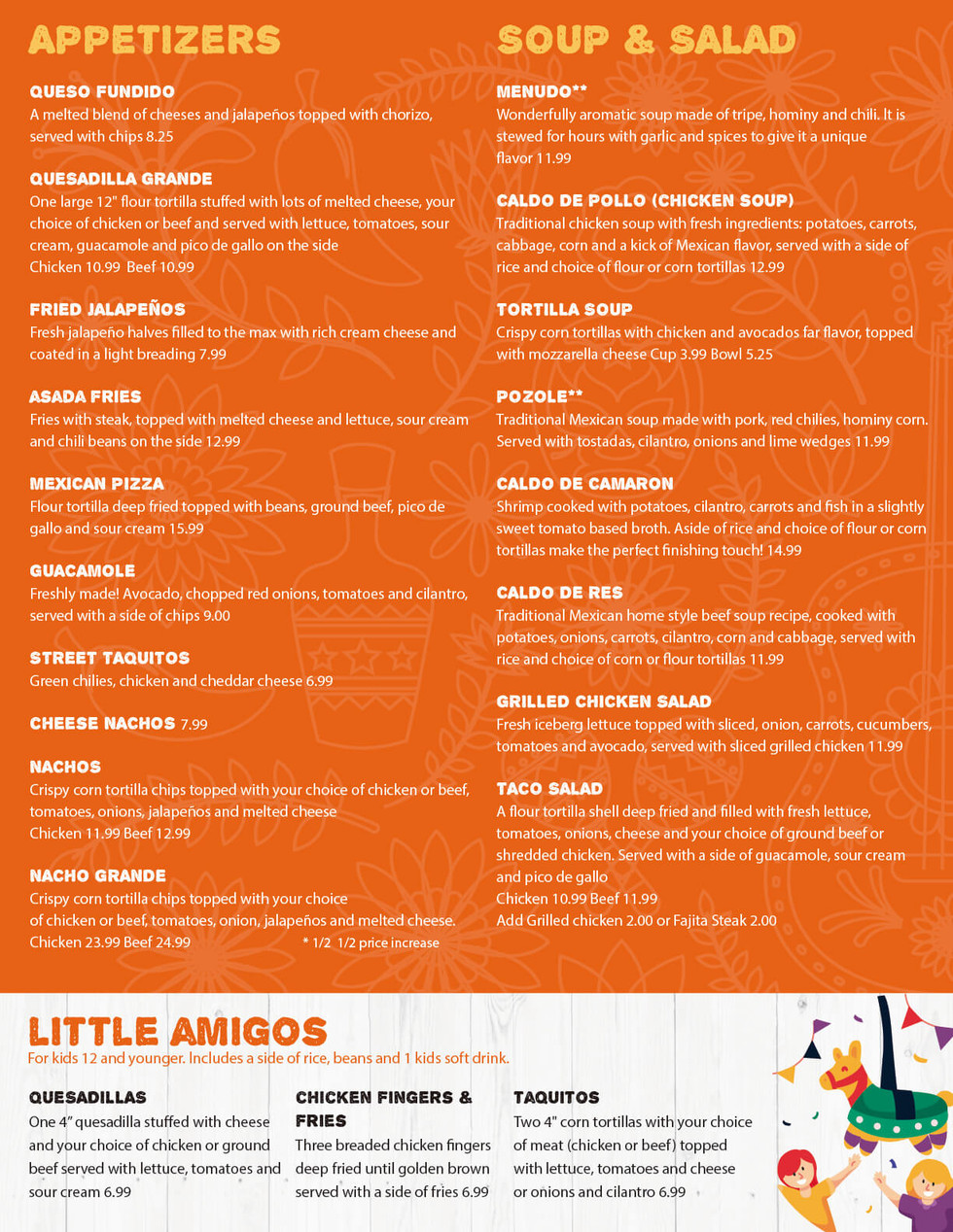 Jalapenos Mexican Restaurant Pontiac Menu