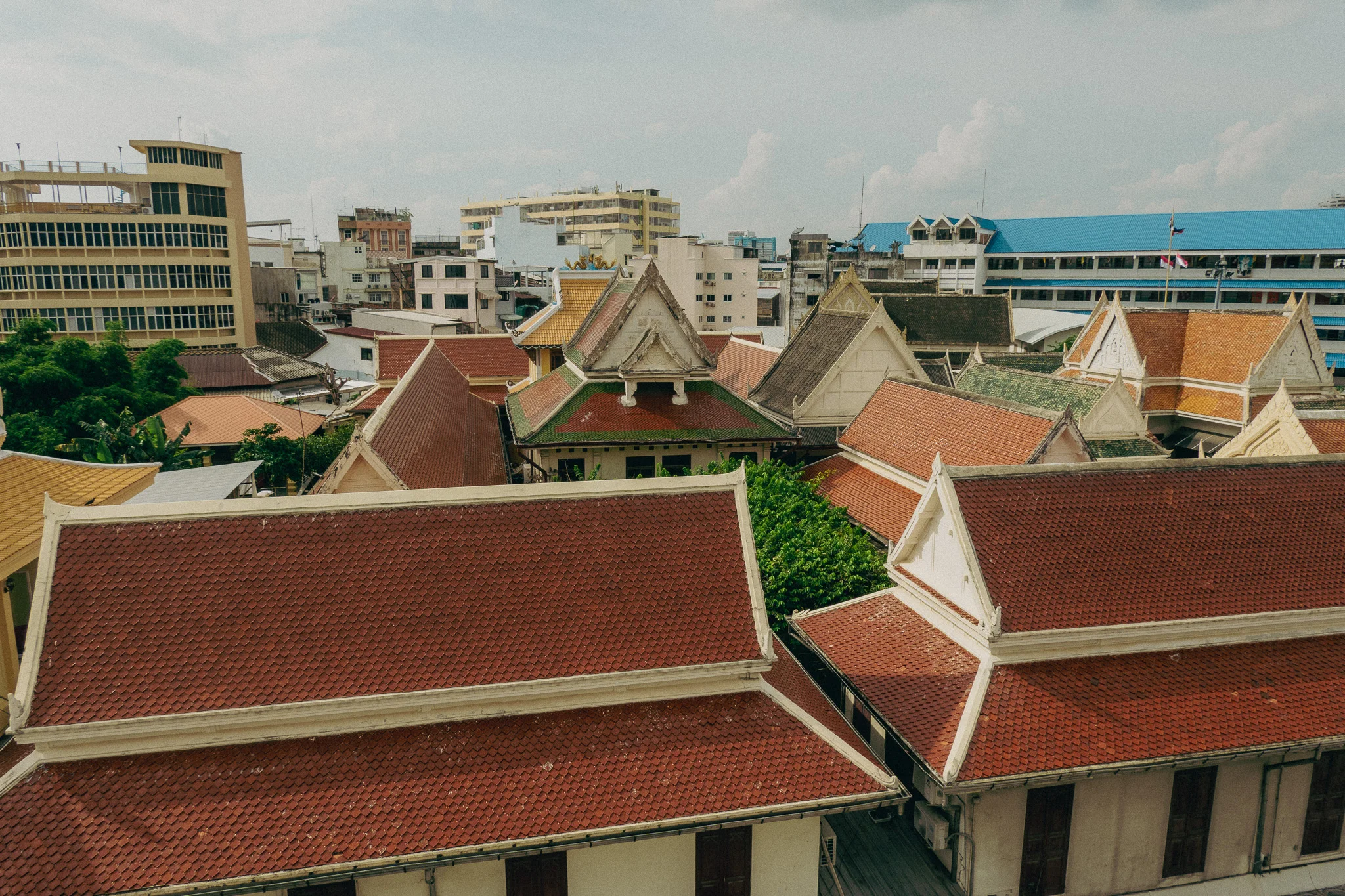 Red and white city rooftops in Bangkok