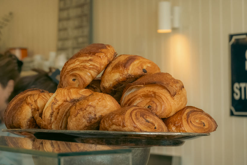 Chocolate pastries stacked on top of each other in a coffee shop in Malmo Sweden