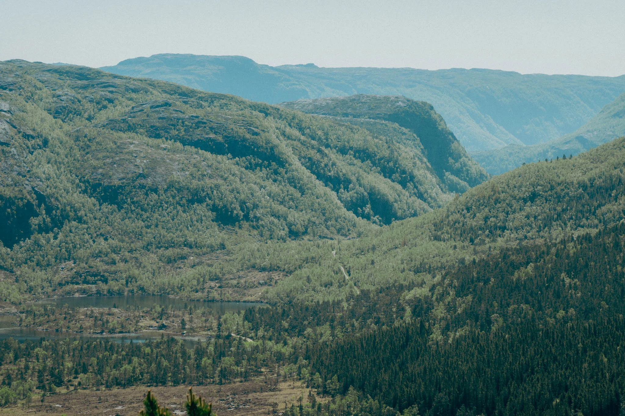 Green Mountains in the distance at Ritland Crater in Norway