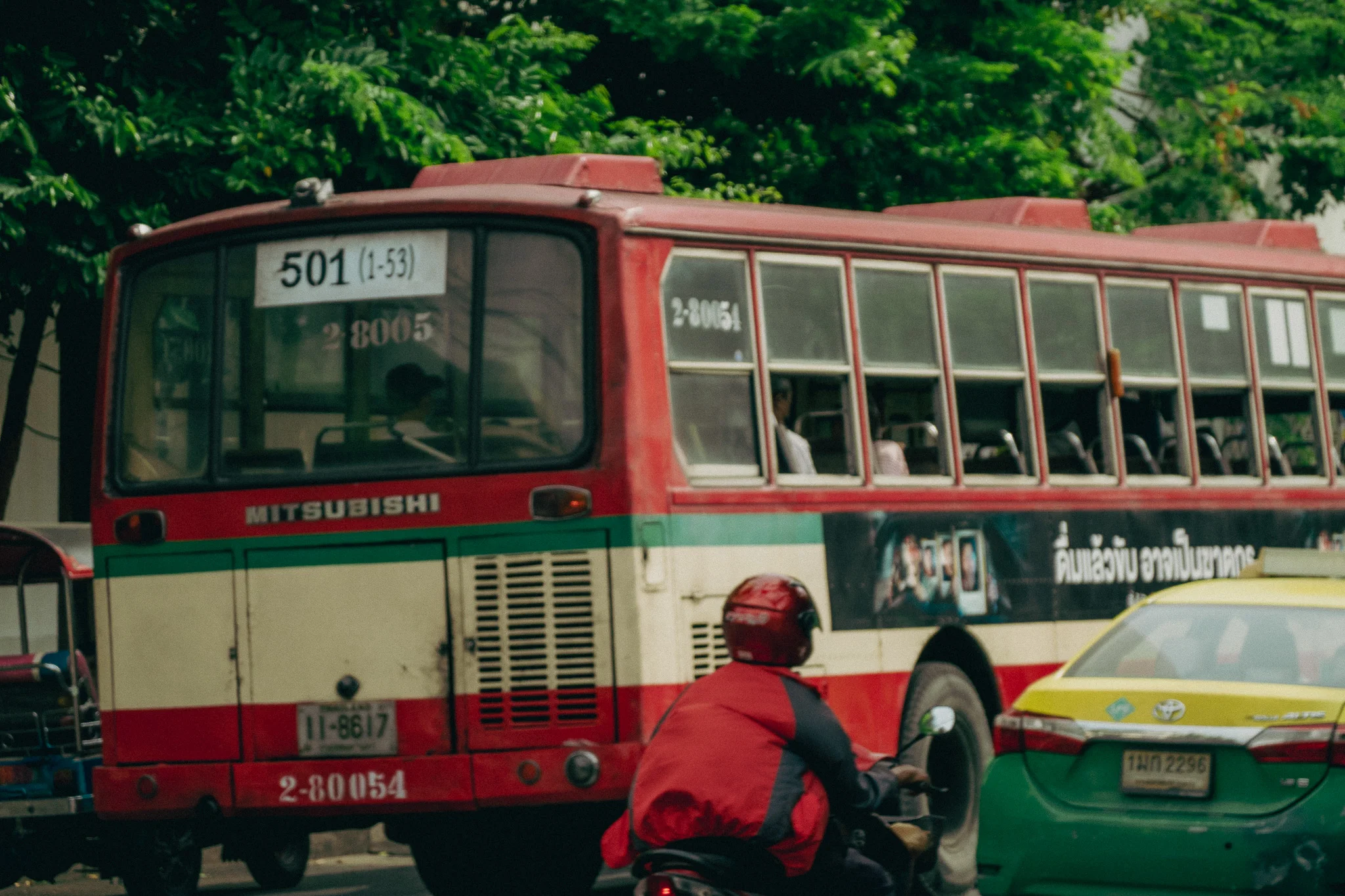 Red and white vintage bus