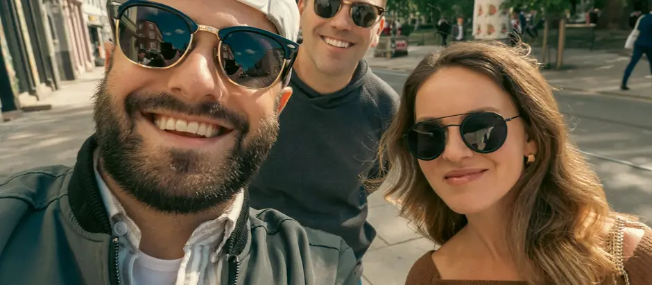 A group of friends posing for a selfie on Constitution Day in Oslo, Norway.