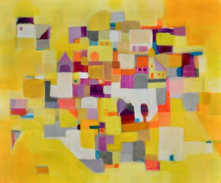 Ville sous le soleil , peinture, contemporaine abstraite d’Astrid Link, acrylique sur toile