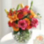 8 inch round bubble bowl filled with vibrant pinks, oranges, and yellows