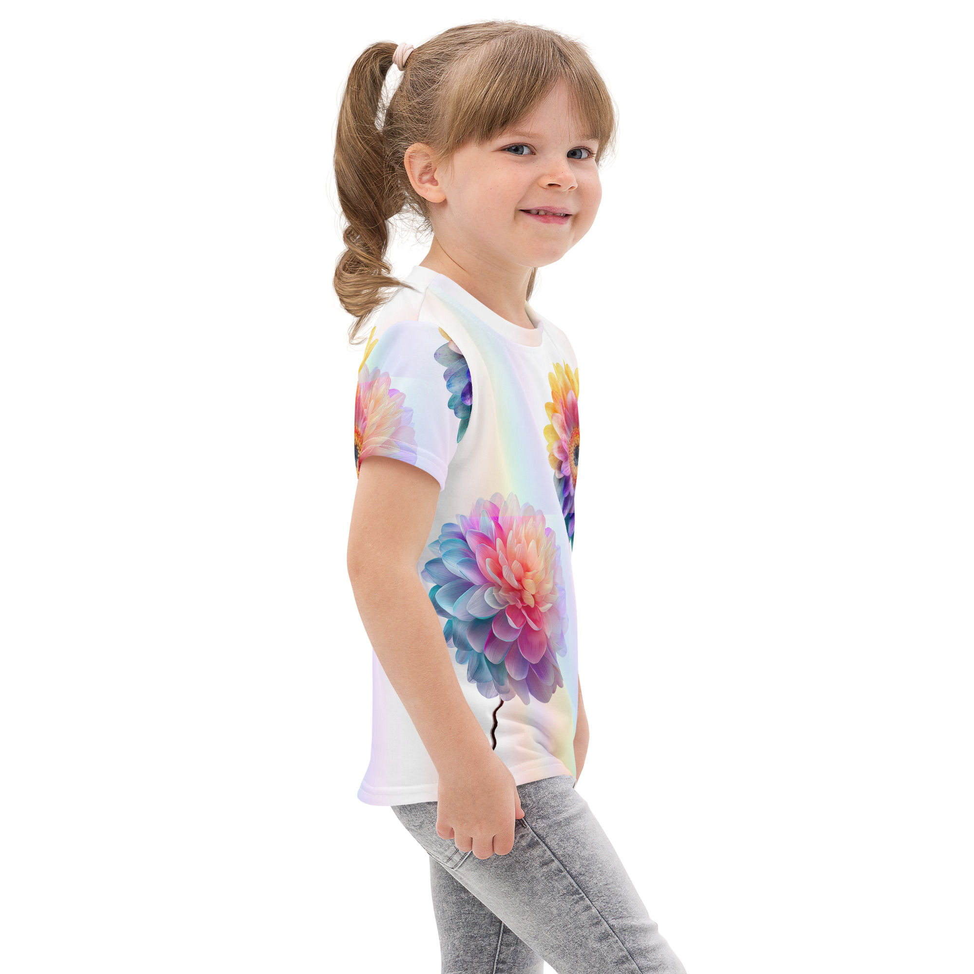 Kids multicolor flower cotton crew neck t-shirt 