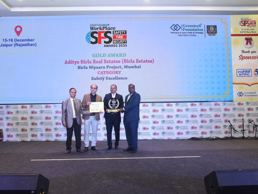 ADITYA BIRLA REAL ESTATES (BIRLA ESTATES), Birla Niyaara Project, Mumbai For winning the Safety Excellence at the 23rd Greentech Workplace Fire Safety & Security Awards 2025!